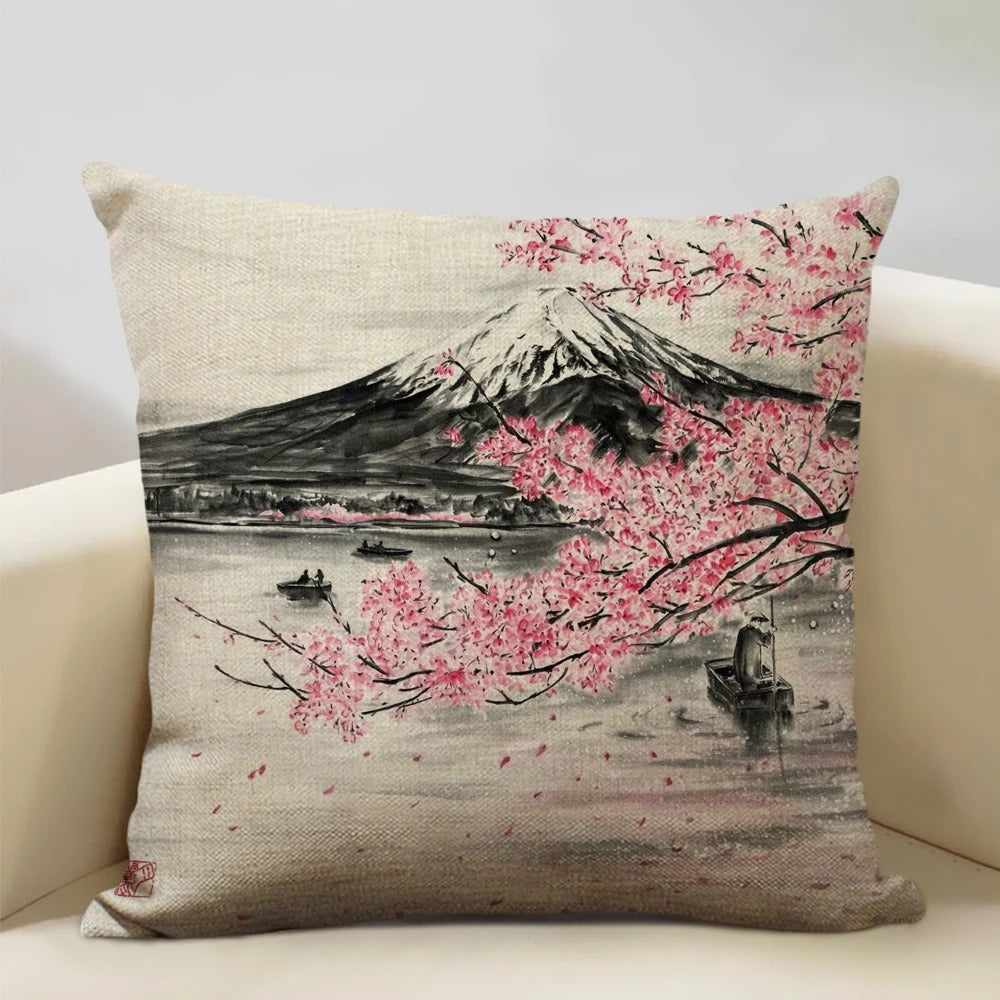 Traditional Japanese Mount Fuji Pillow Cover