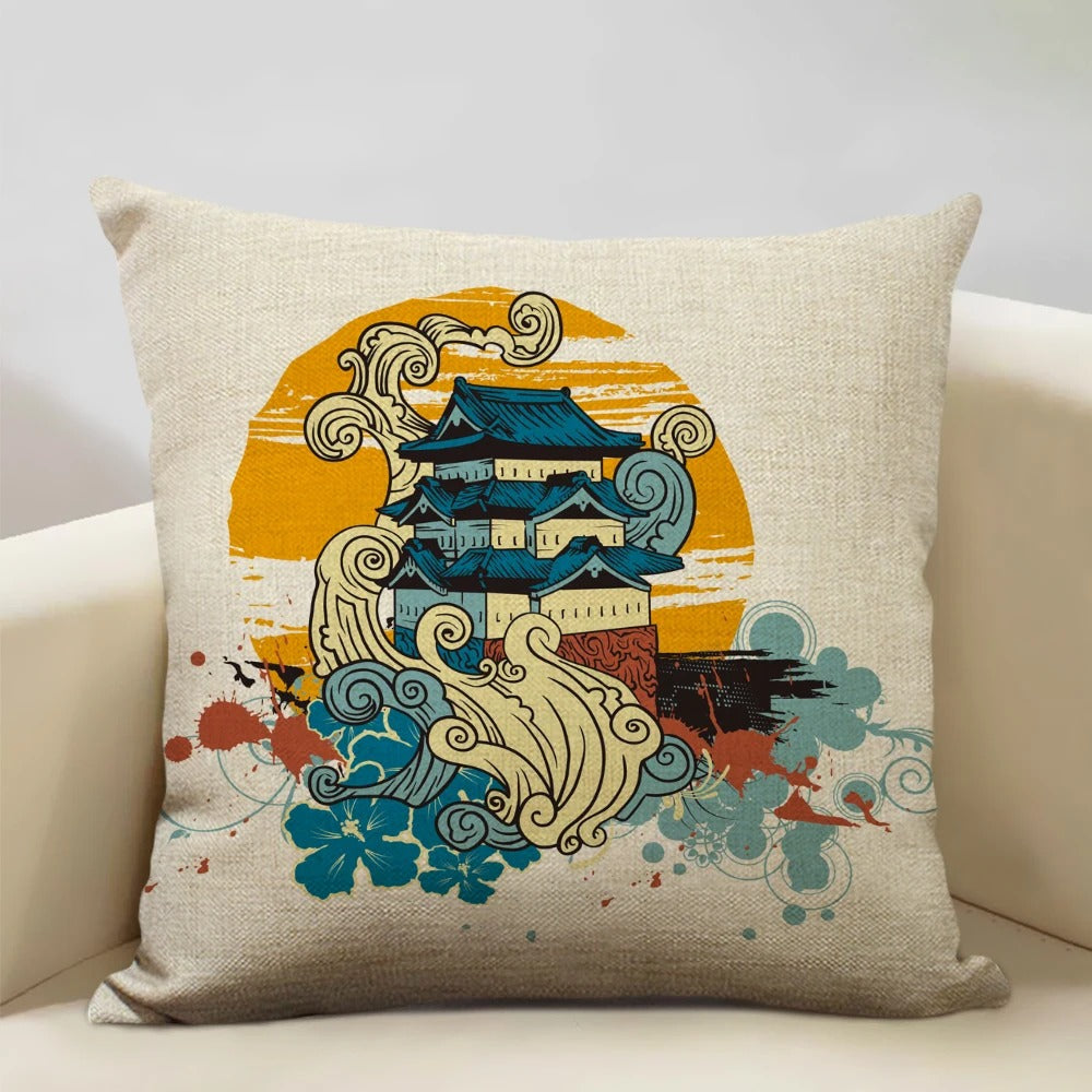 Traditional Japanese Mount Fuji Pillow Cover