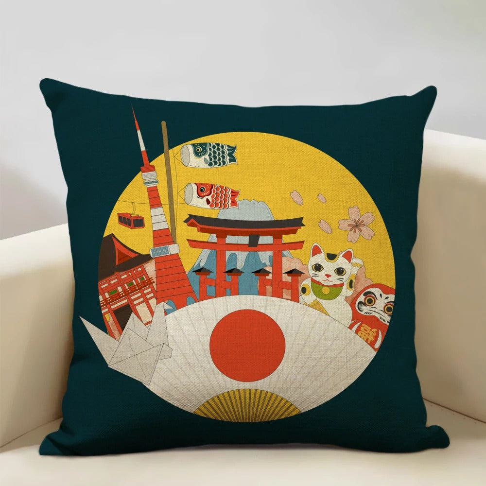 Traditional Japanese Mount Fuji Pillow Cover