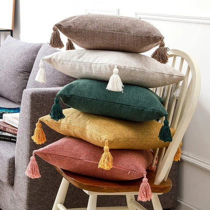Luxurious Cotton Cushion Cover with Colorful Tassels
