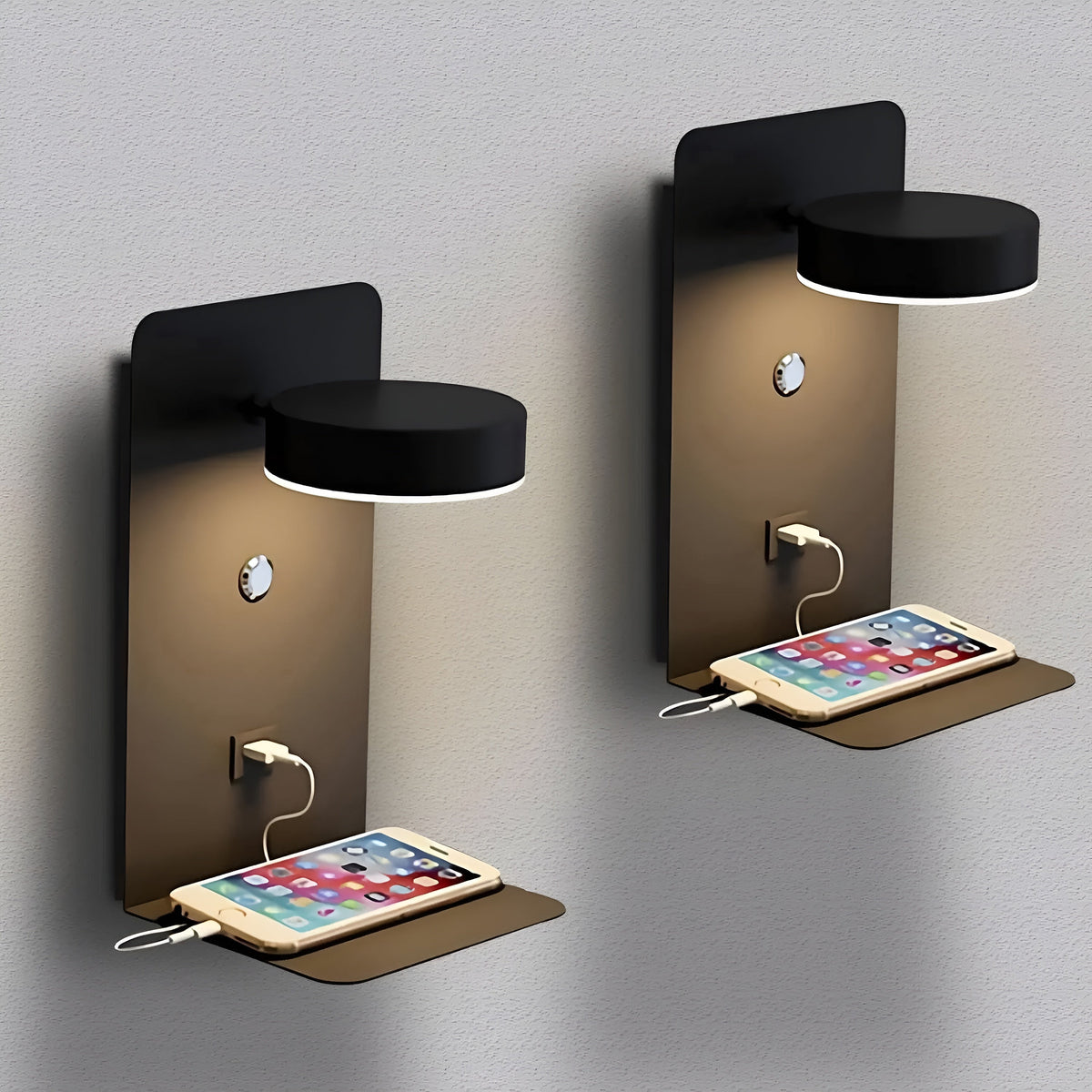 Slim LED Wall Light with USB Charger - Black White Design