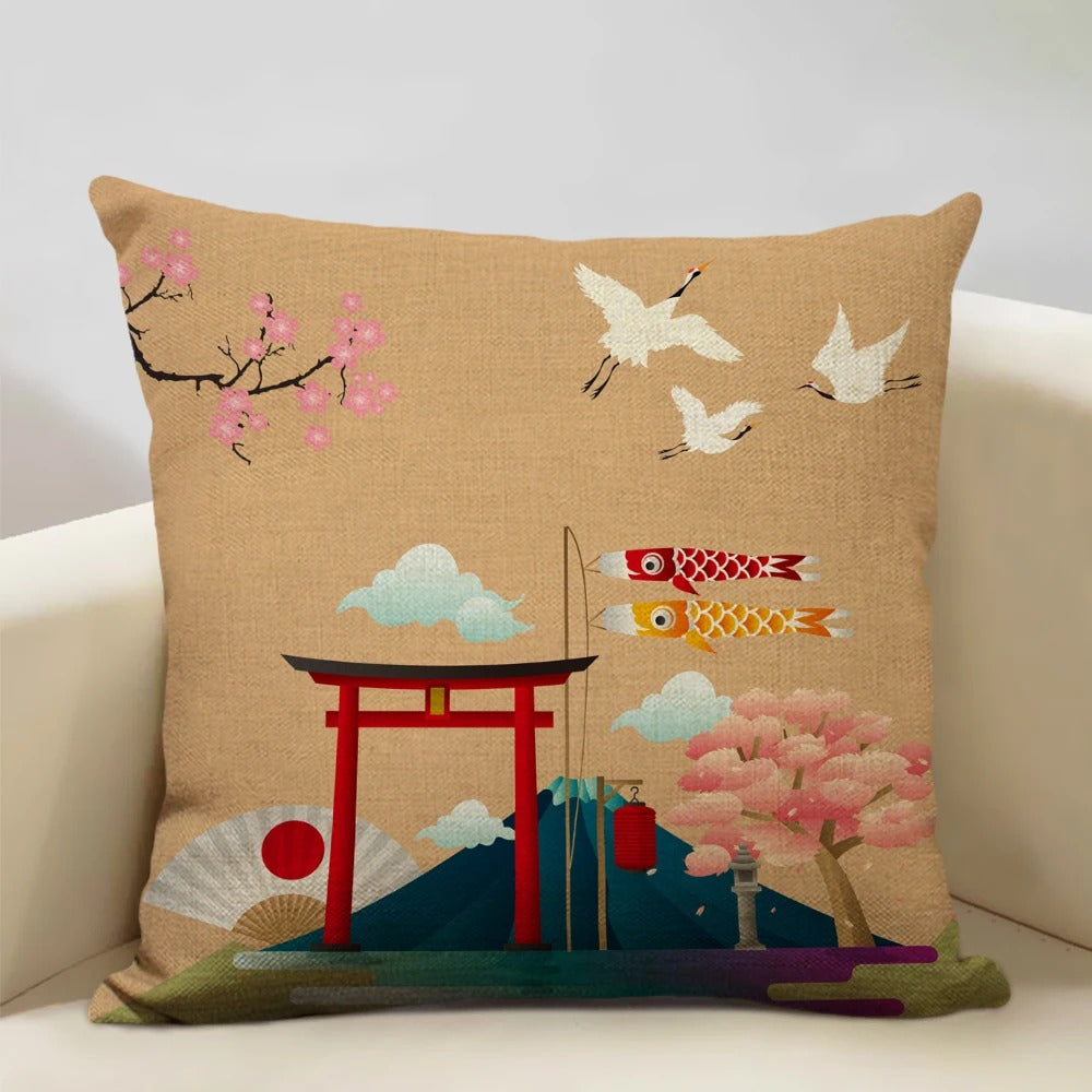 Traditional Japanese Mount Fuji Pillow Cover