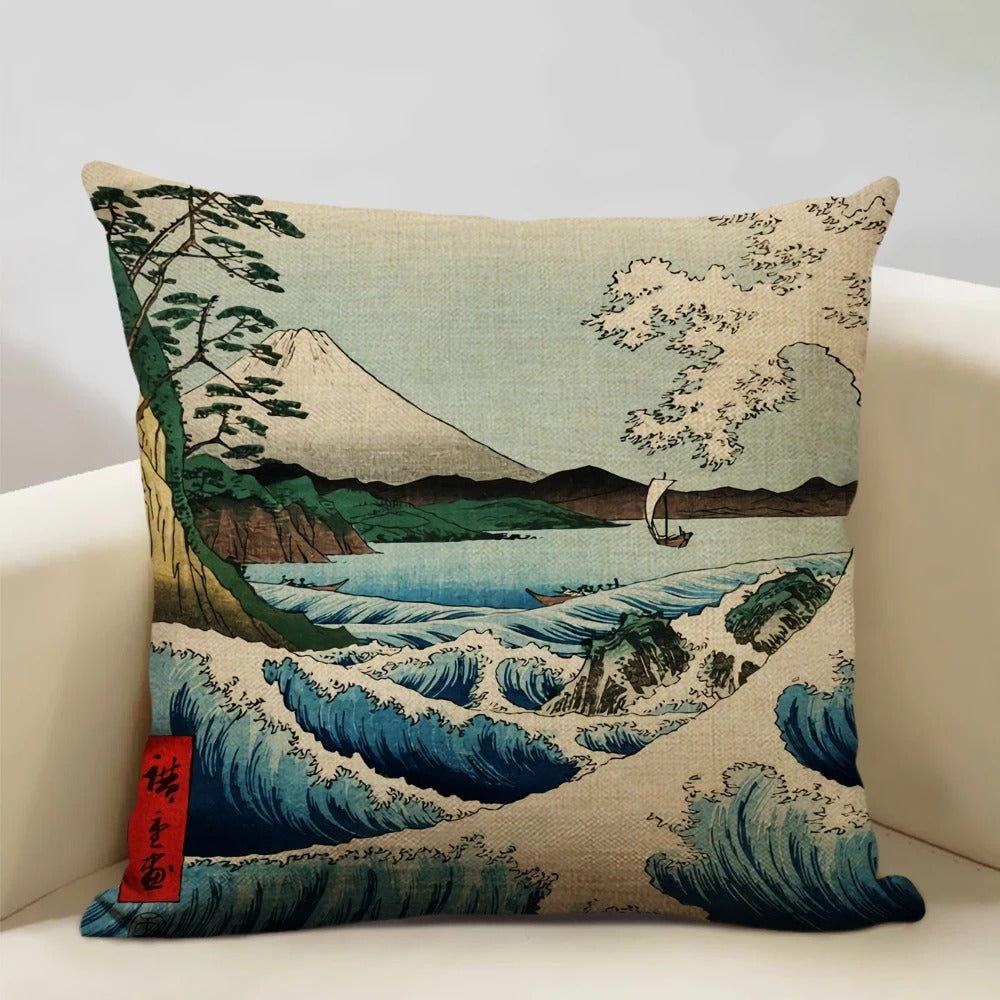 Traditional Japanese Mount Fuji Pillow Cover