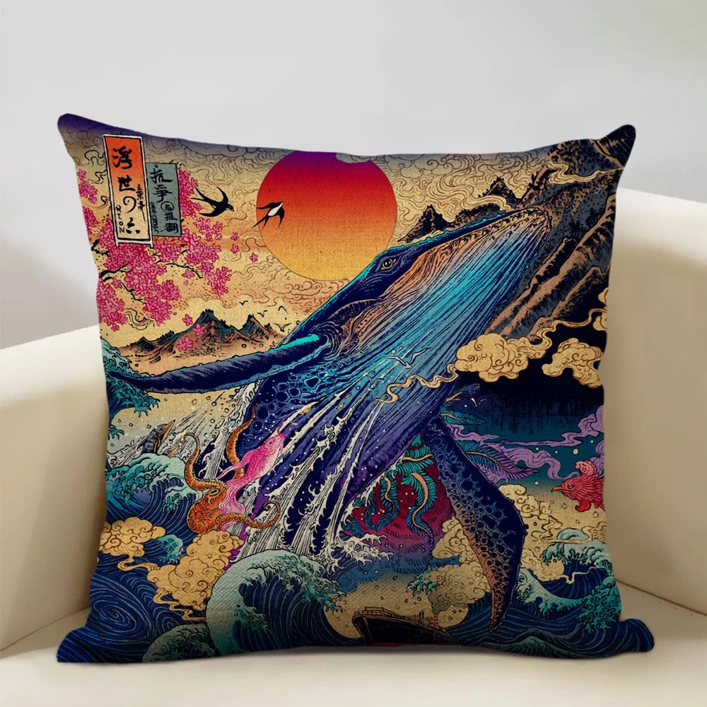 Traditional Japanese Mount Fuji Pillow Cover