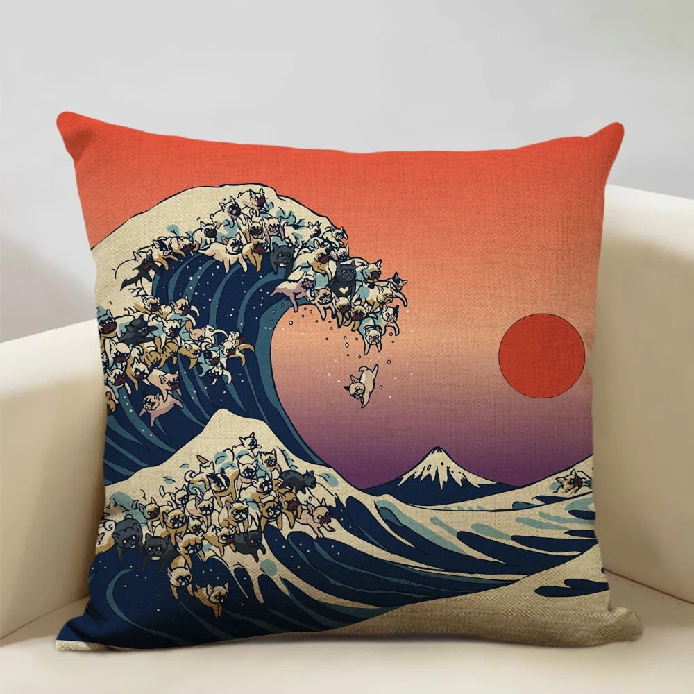 Traditional Japanese Mount Fuji Pillow Cover