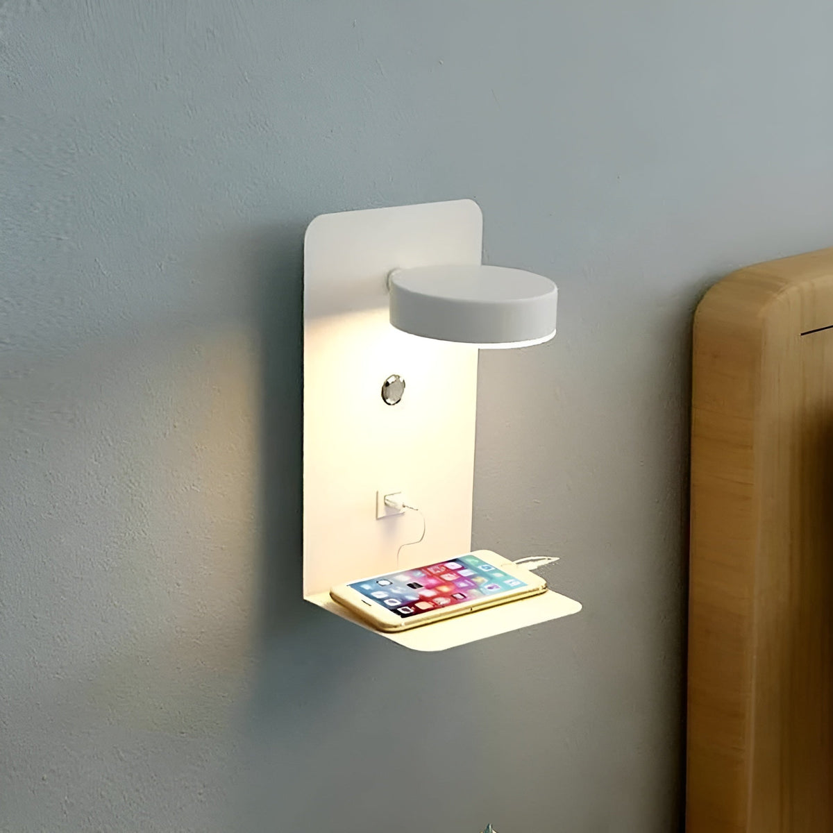 Slim LED Wall Light with USB Charger - Black White Design