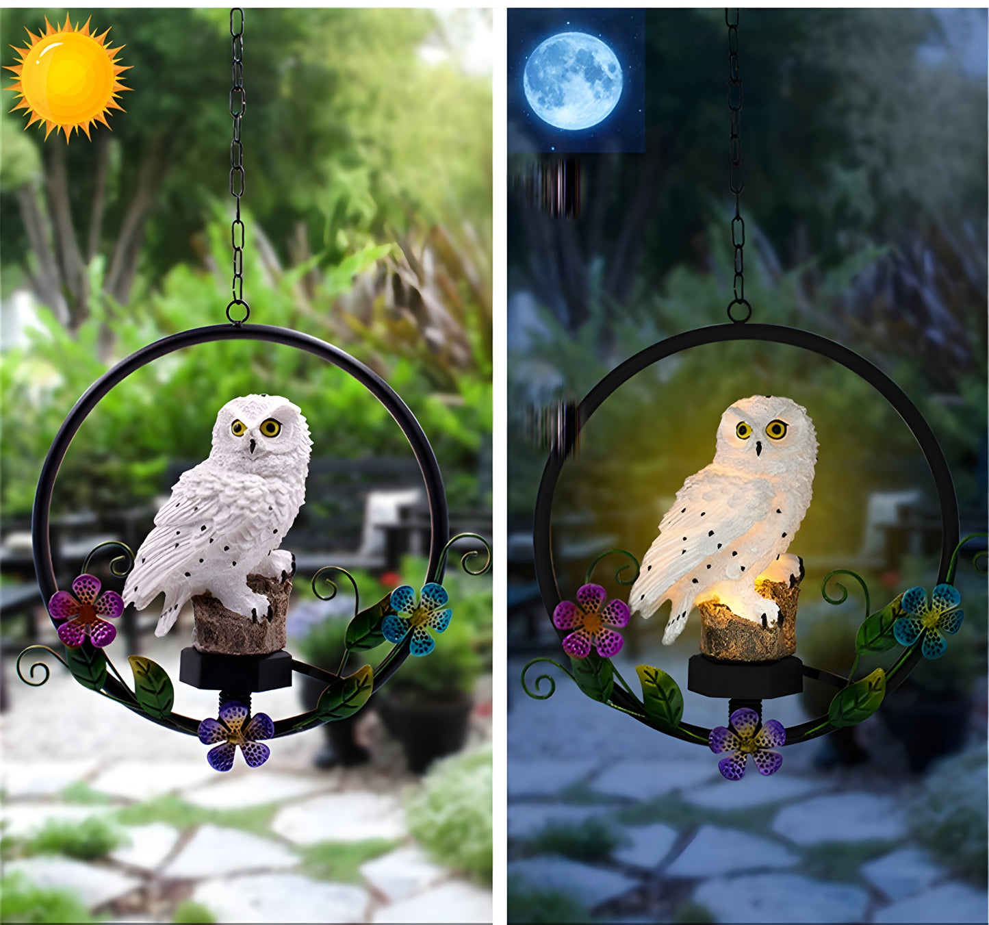 Outdoor Solar Owl Pendant Light