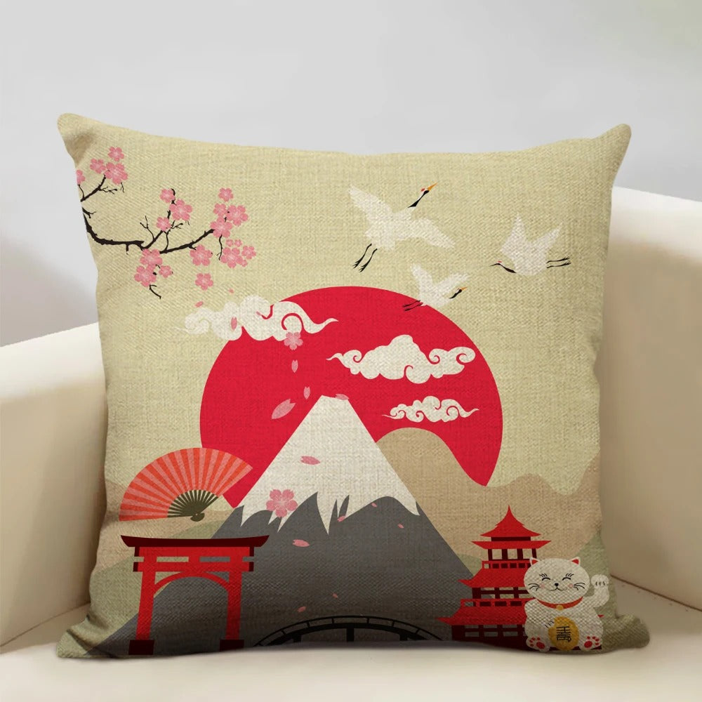 Traditional Japanese Mount Fuji Pillow Cover