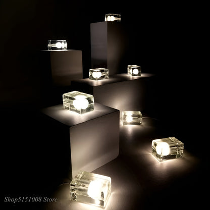 Sleek Ice Cube Glass Table Lamp