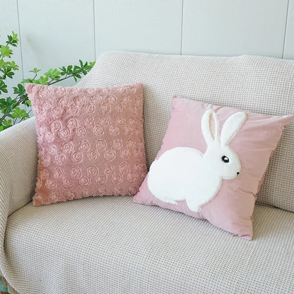 Soft Pink Rabbit Cushion Cover