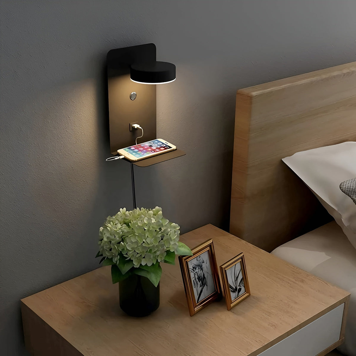 Slim LED Wall Light with USB Charger - Black White Design