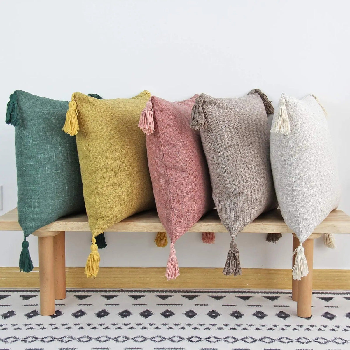 Luxurious Cotton Cushion Cover with Colorful Tassels