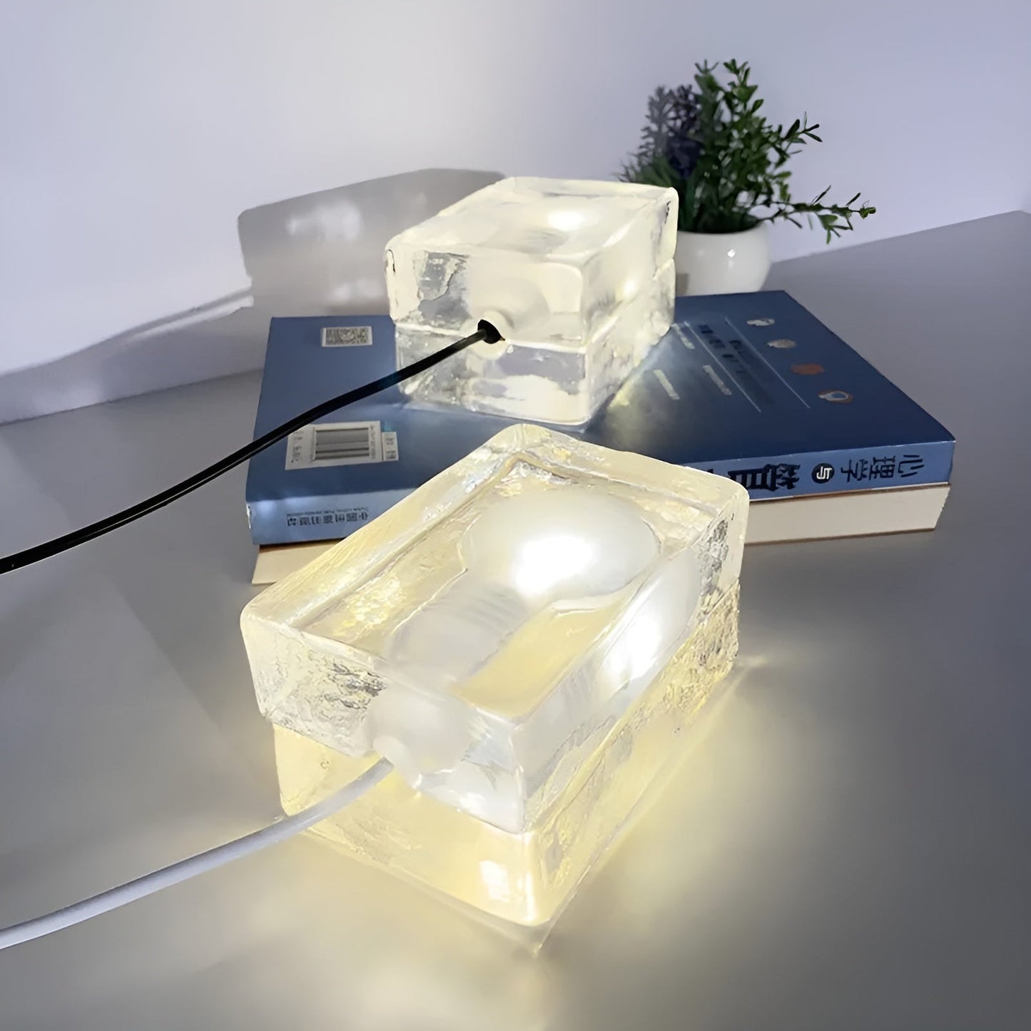 Sleek Ice Cube Glass Table Lamp