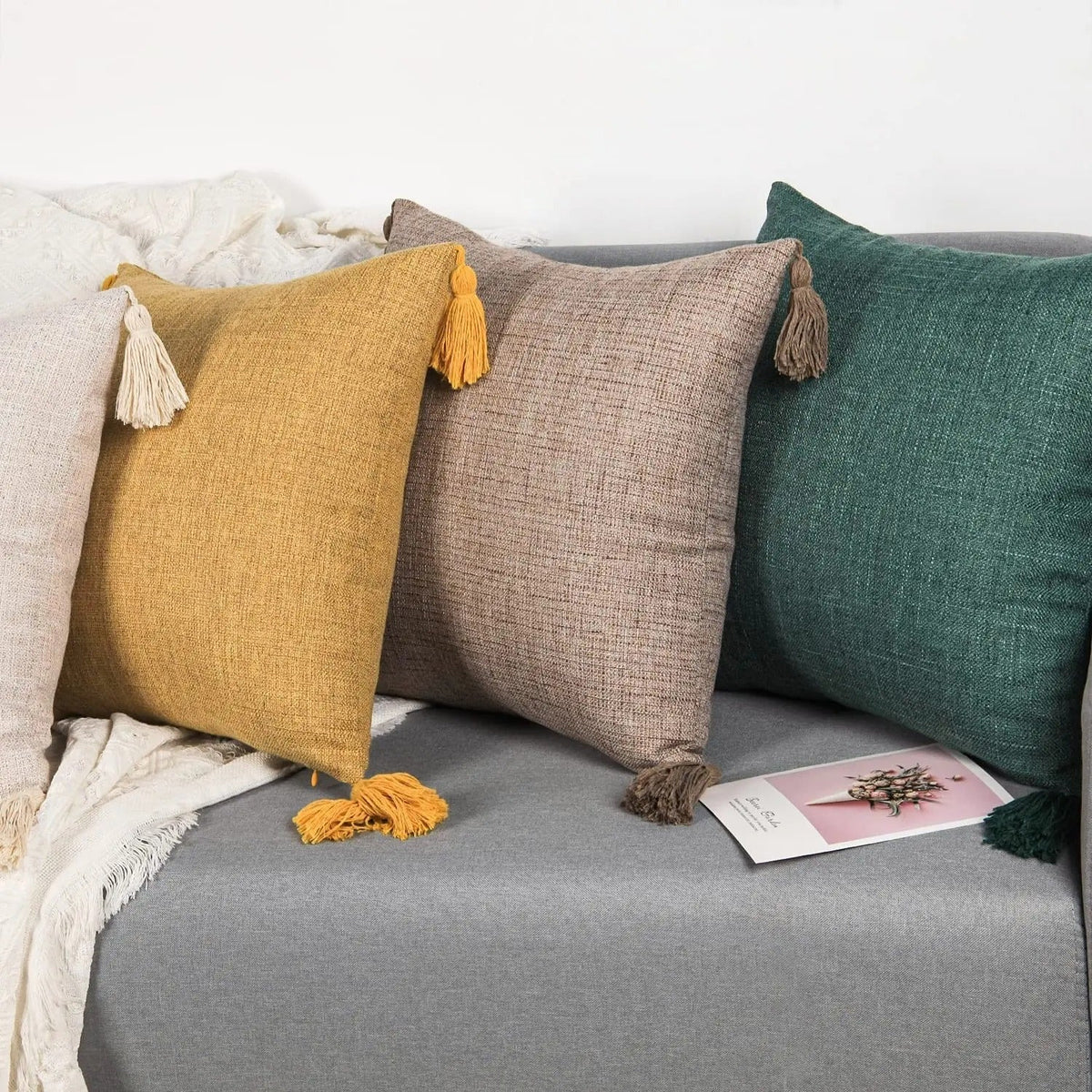 Luxurious Cotton Cushion Cover with Colorful Tassels