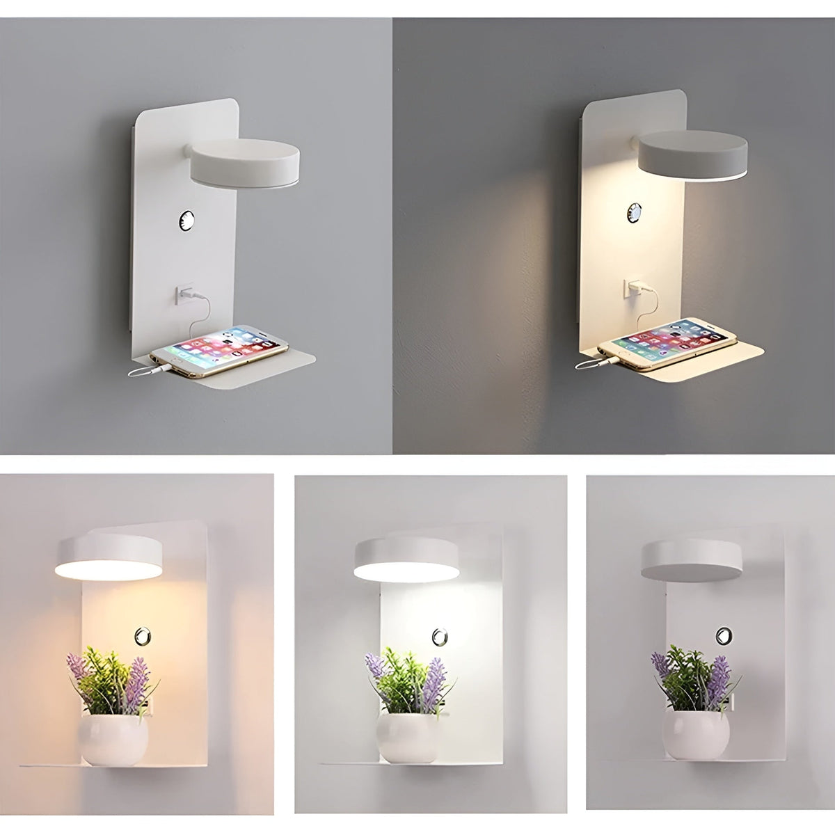Slim LED Wall Light with USB Charger - Black White Design