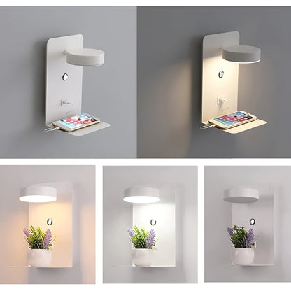 Slim LED Wall Light with USB Charger - Black White Design