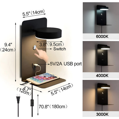 Slim LED Wall Light with USB Charger - Black White Design