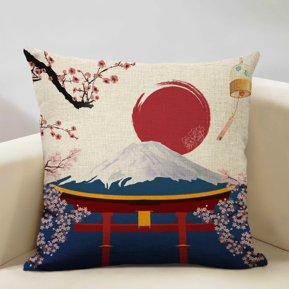 Traditional Japanese Mount Fuji Pillow Cover