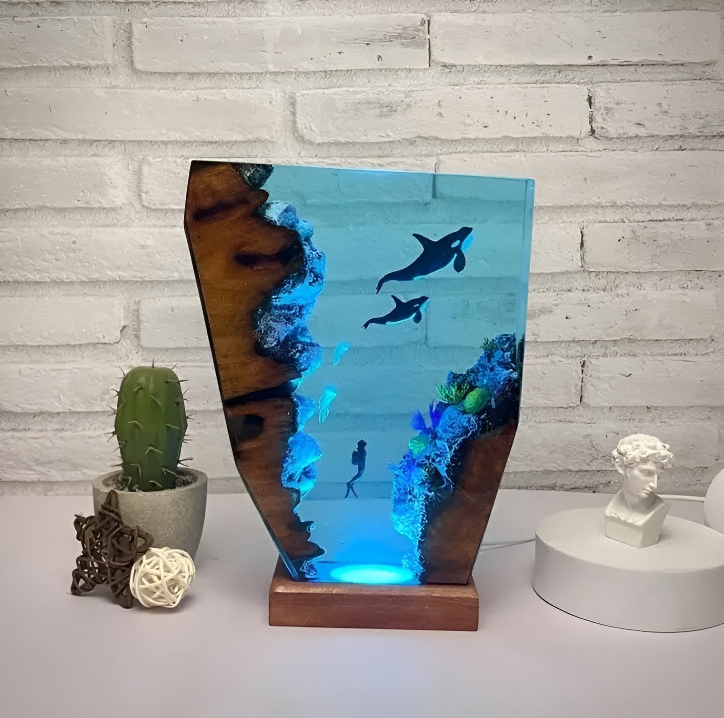 Calming Glass Table Lamp with USB Charging Port