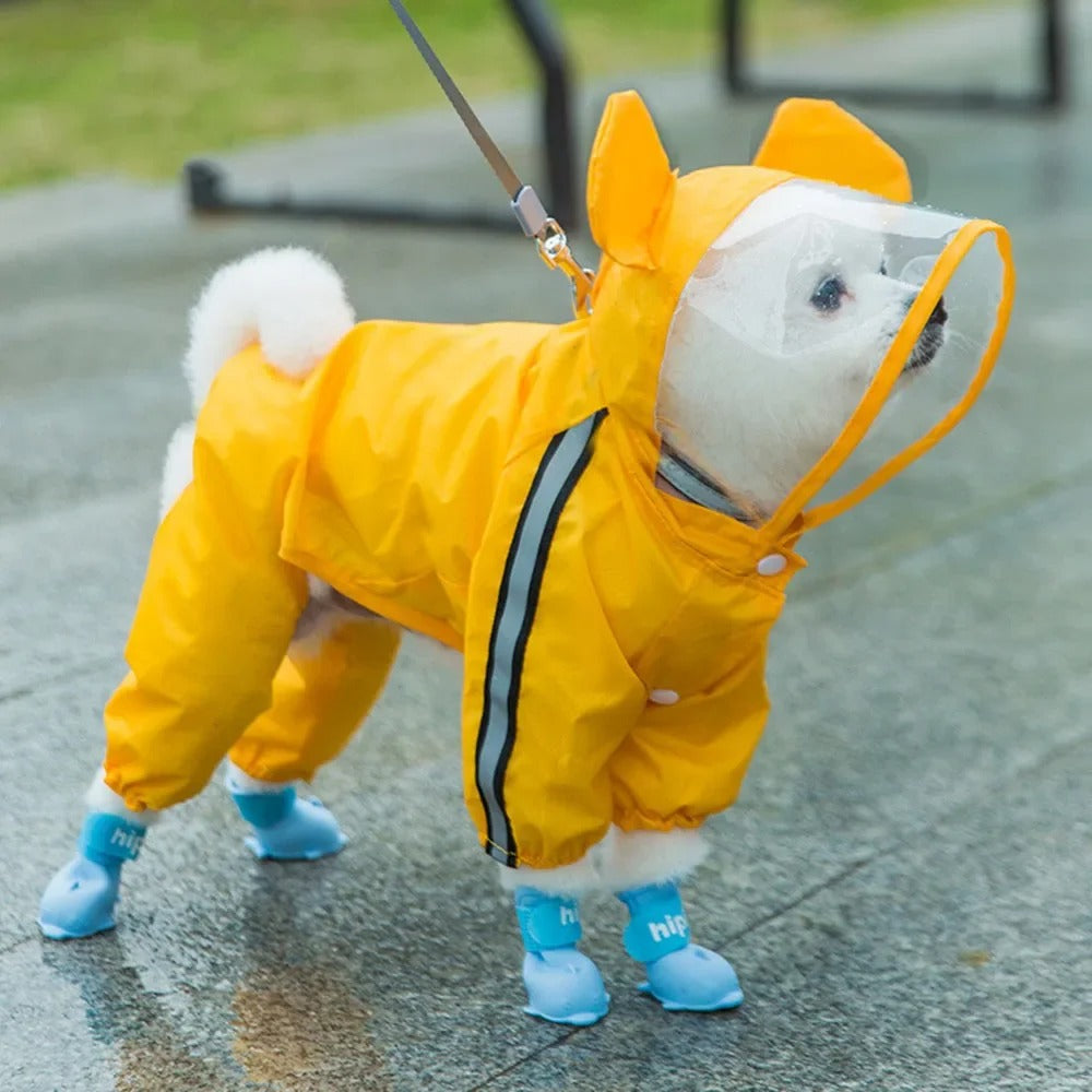 Cute Puppy Rain Coat with Reflective Safety Details
