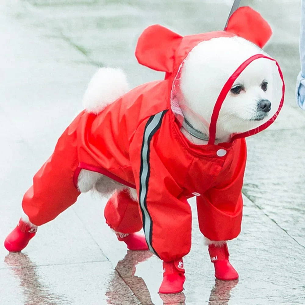 Cute Puppy Rain Coat with Reflective Safety Details