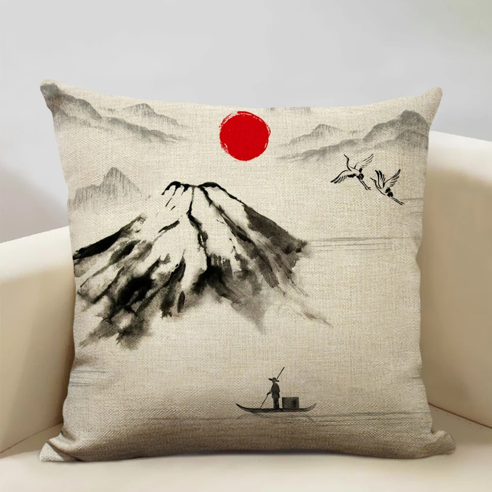 Traditional Japanese Mount Fuji Pillow Cover