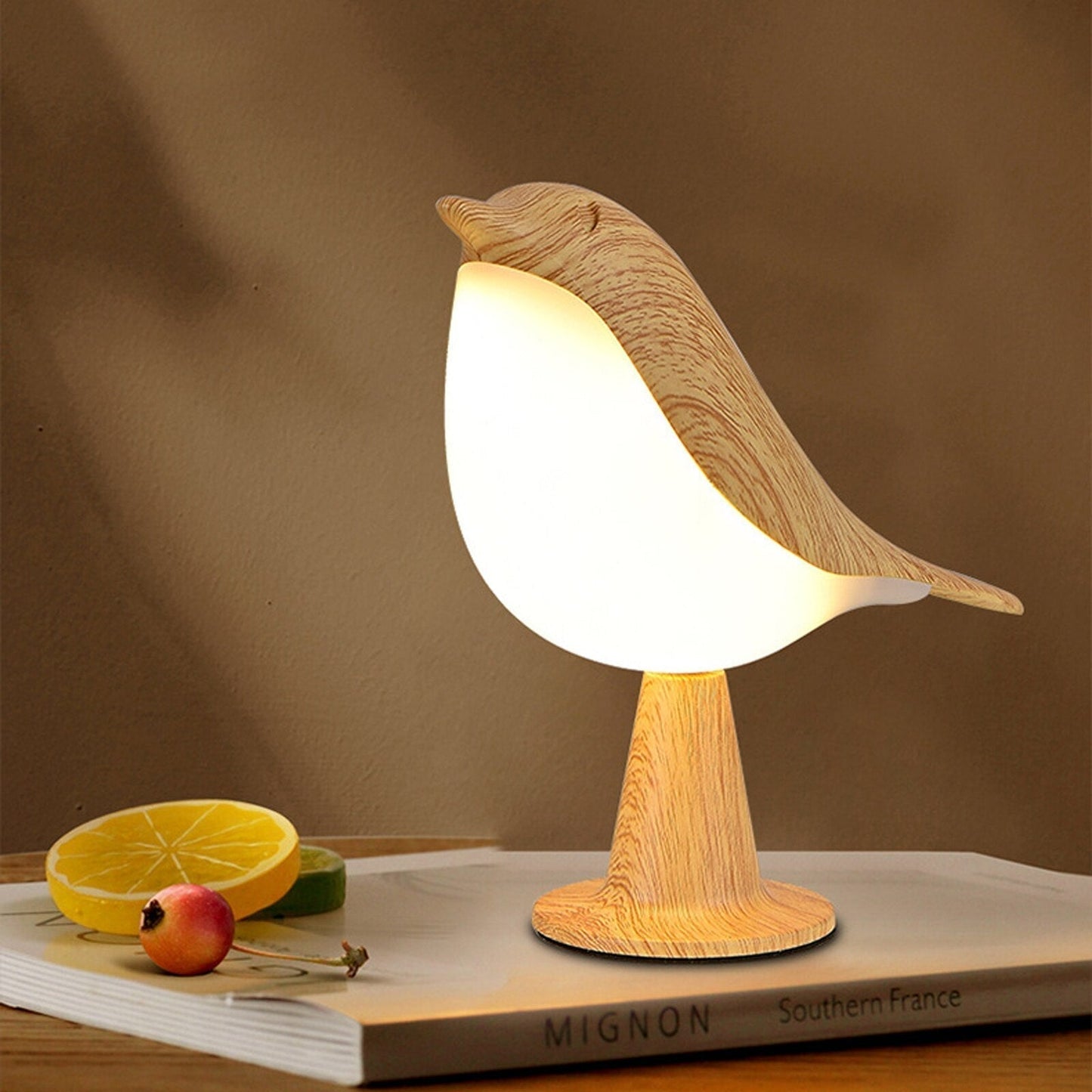 Rustic Wooden LED Desk Lamp Bird Style