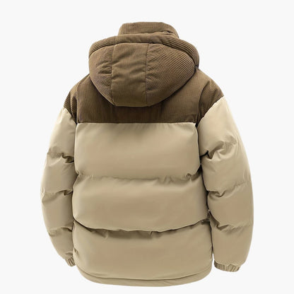 Men's Casual Colorblock Hooded Puffer Jacket