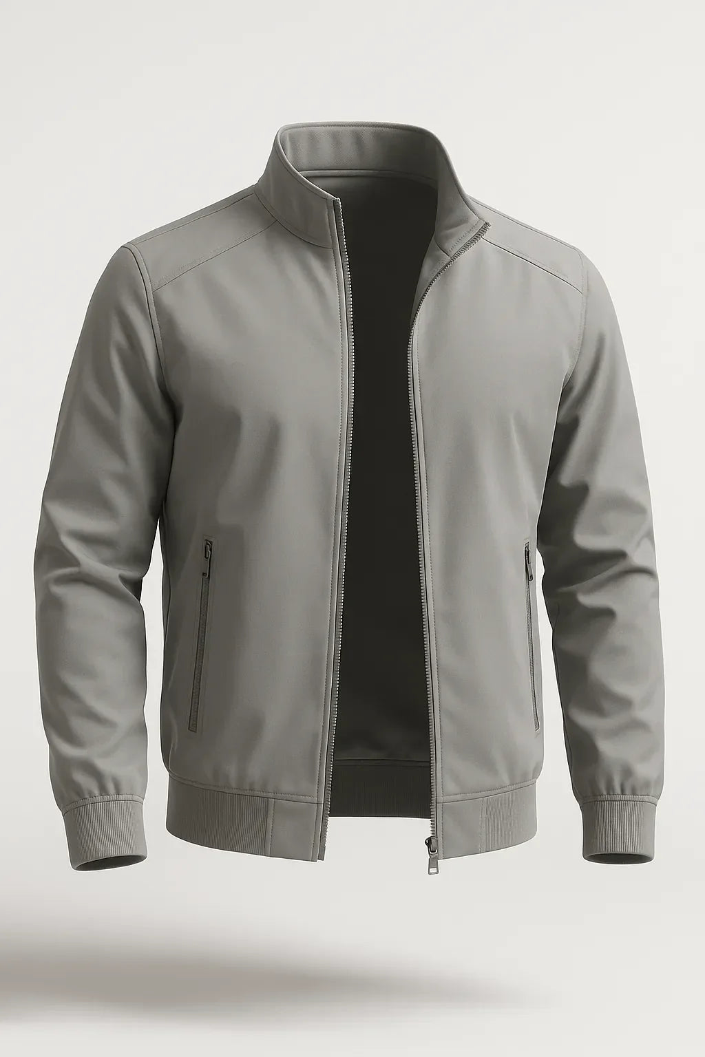 Men's Classic Grey Lightweight Bomber Jacket with Zip and Pockets - Ideal for Transitional Weather