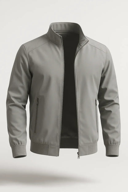 Men's Classic Grey Lightweight Bomber Jacket with Zip and Pockets - Ideal for Transitional Weather