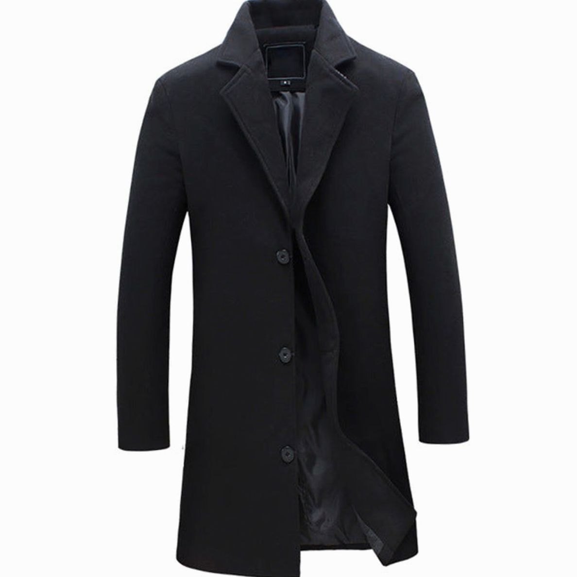 Men's Cold Weather Tailored Single-Breasted Long Wool-Blend Overcoat