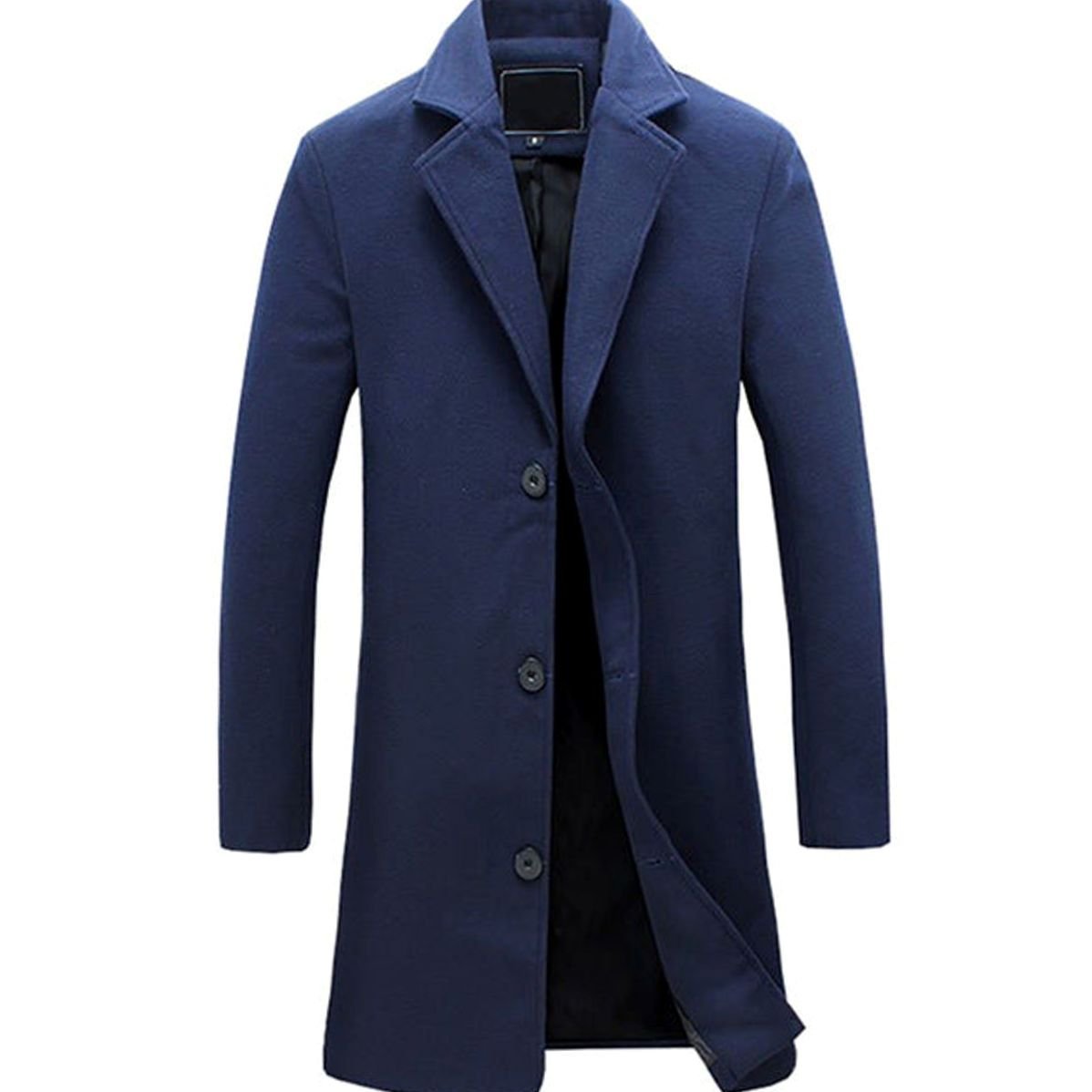 Men's Cold Weather Tailored Single-Breasted Long Wool-Blend Overcoat