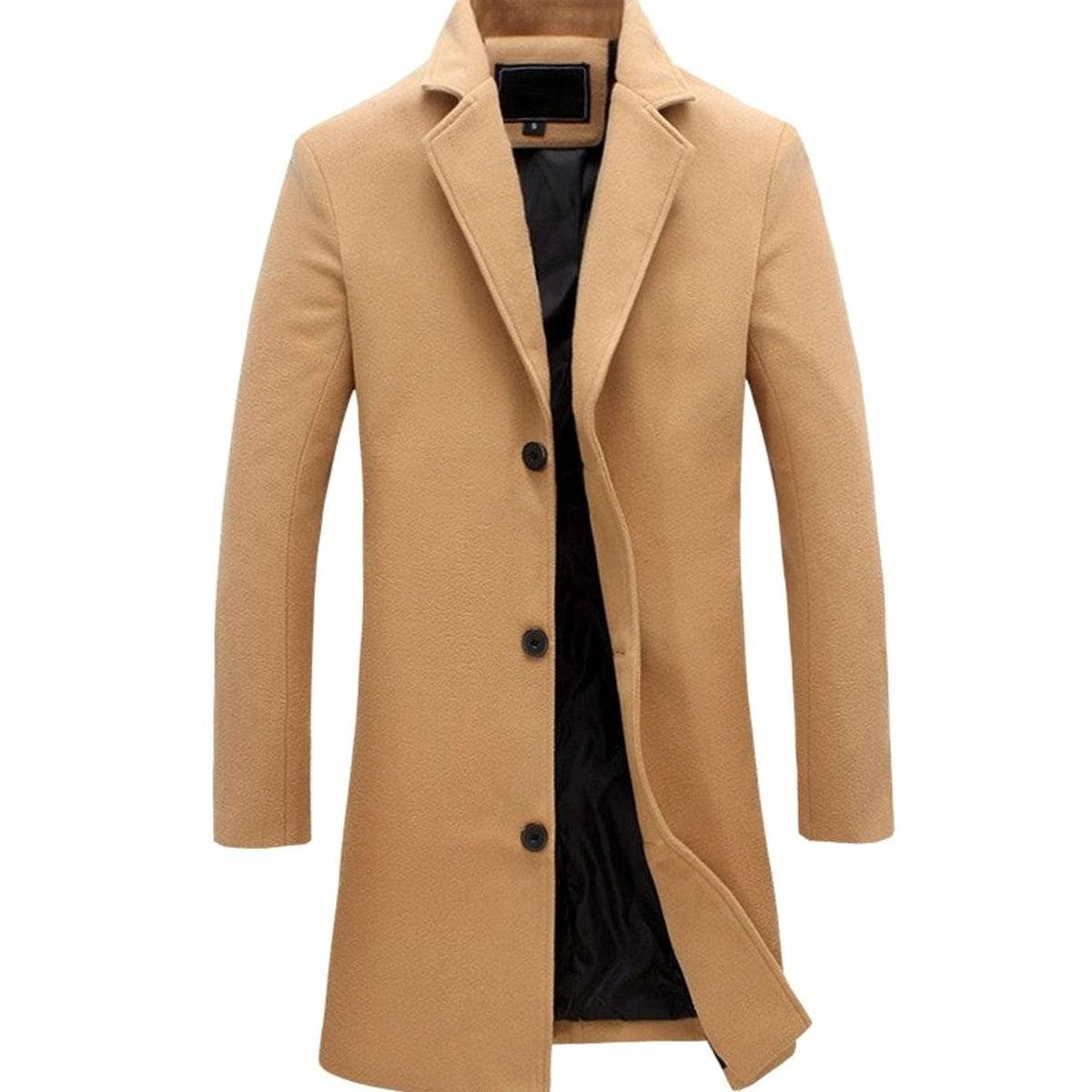 Men's Cold Weather Tailored Single-Breasted Long Wool-Blend Overcoat