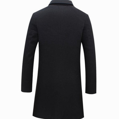 Men's Cold Weather Tailored Single-Breasted Long Wool-Blend Overcoat