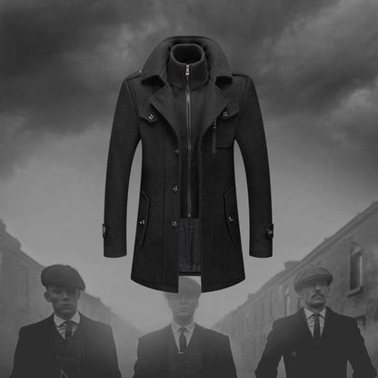 Men's Double-Layer Wool Winter Overcoat with Knit Collar