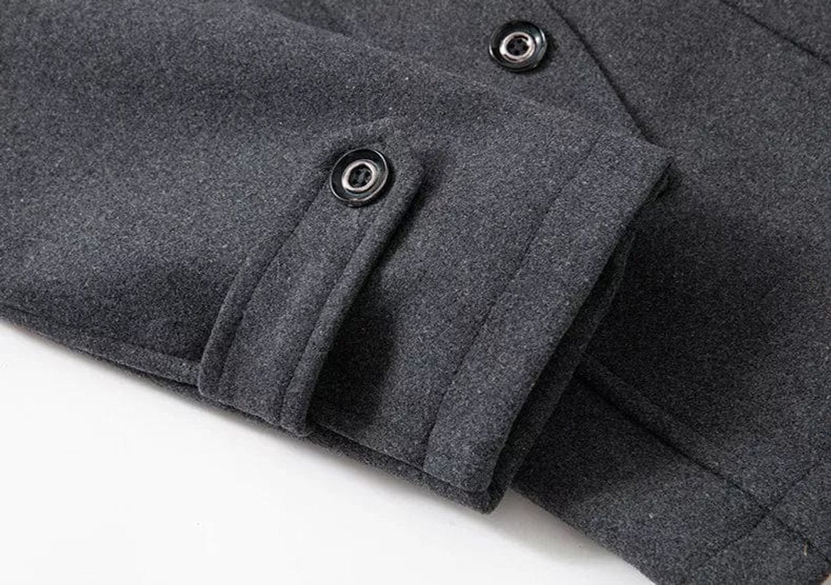 Men's Double-Layer Wool Winter Overcoat with Knit Collar