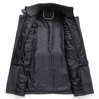 Men's Double-Layer Wool Winter Overcoat with Knit Collar