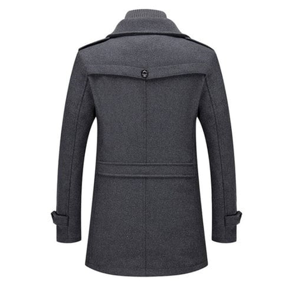Men's Double-Layer Wool Winter Overcoat with Knit Collar