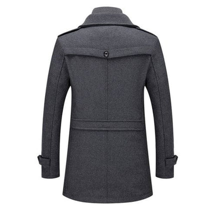Men's Double-Layer Wool Winter Overcoat with Knit Collar