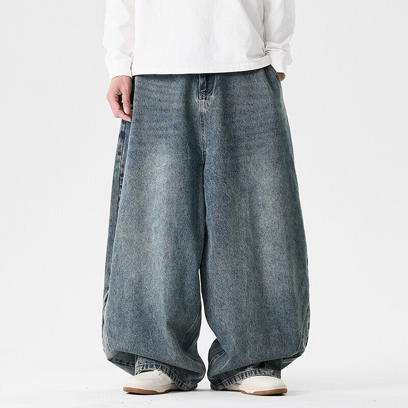 Men's Extra-Wide Baggy Jeans with Drop Crotch and Wide Hem