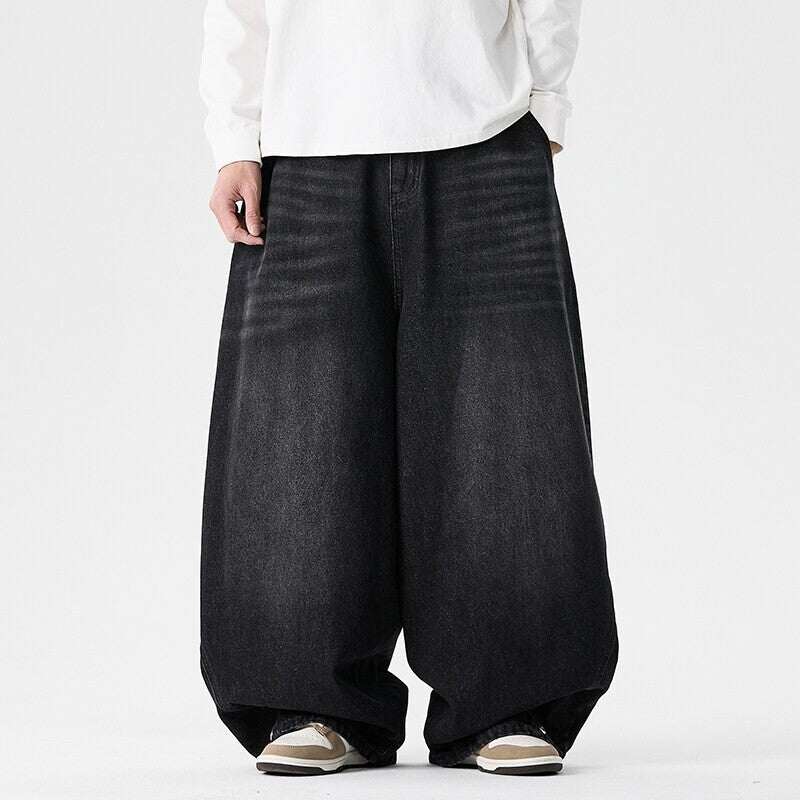 Men's Extra-Wide Baggy Jeans with Drop Crotch and Wide Hem