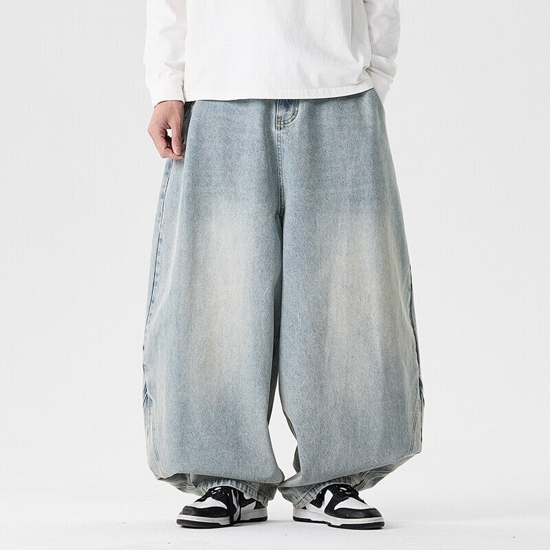 Men's Extra-Wide Baggy Jeans with Drop Crotch and Wide Hem