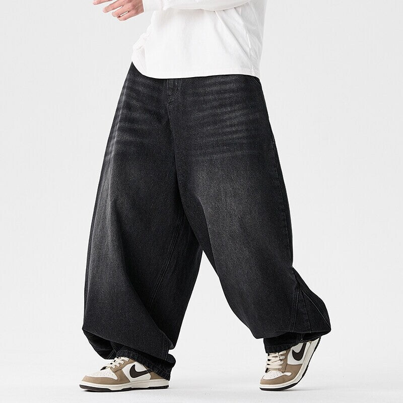 Men's Extra-Wide Baggy Jeans with Drop Crotch and Wide Hem
