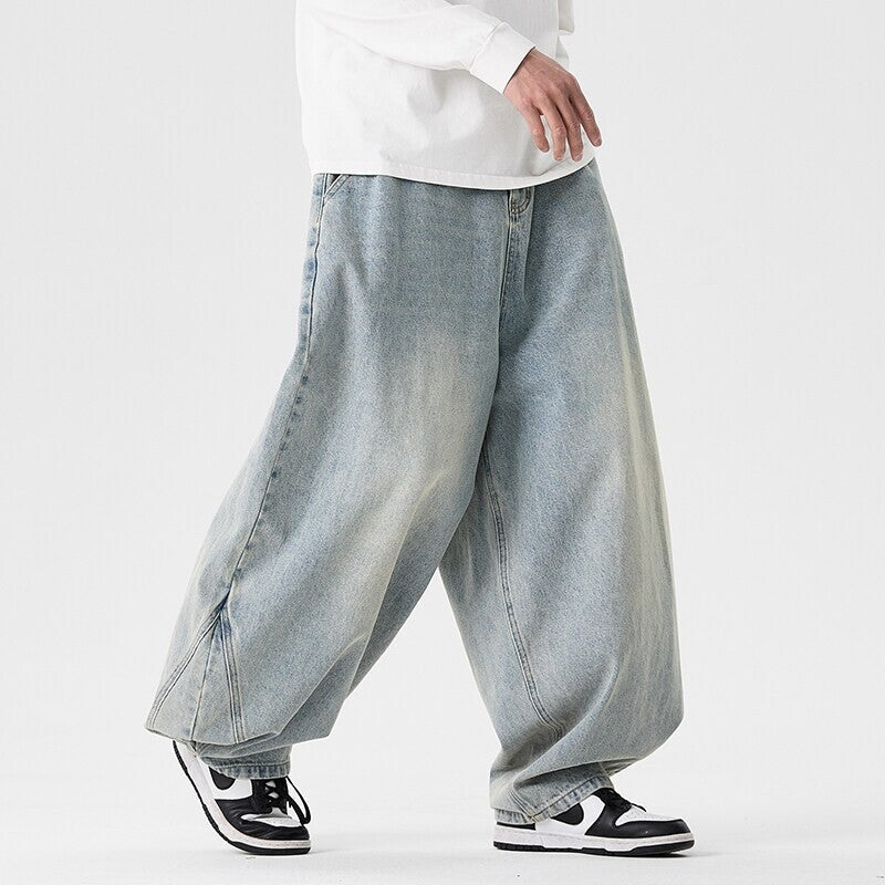 Men's Extra-Wide Baggy Jeans with Drop Crotch and Wide Hem