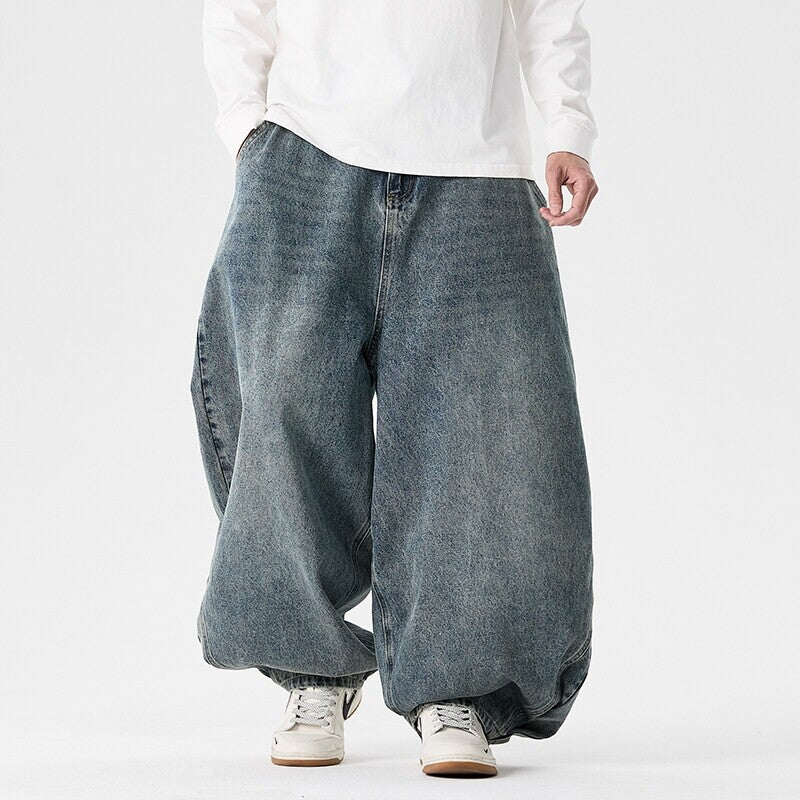 Men's Extra-Wide Baggy Jeans with Drop Crotch and Wide Hem