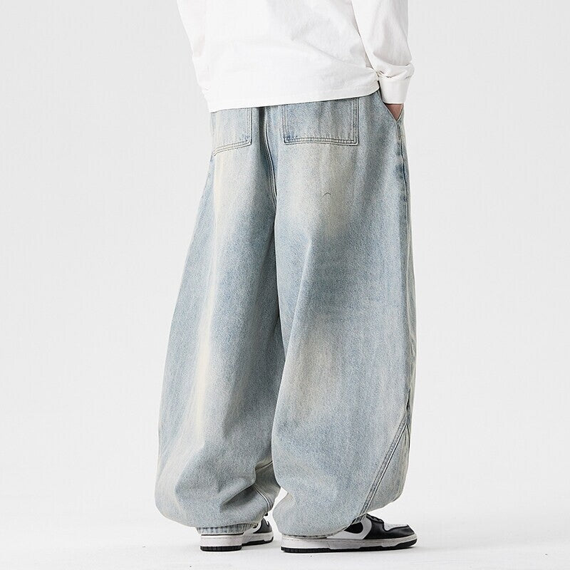 Men's Extra-Wide Baggy Jeans with Drop Crotch and Wide Hem