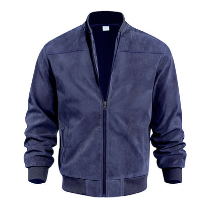Men's Faux Suede Bomber Jacket with Elastic Cuffs