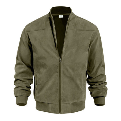 Men's Faux Suede Bomber Jacket with Elastic Cuffs