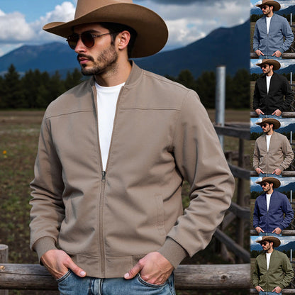 Men's Faux Suede Bomber Jacket with Elastic Cuffs