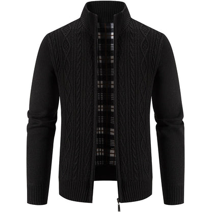Men's High-Collar Textured Cardigan